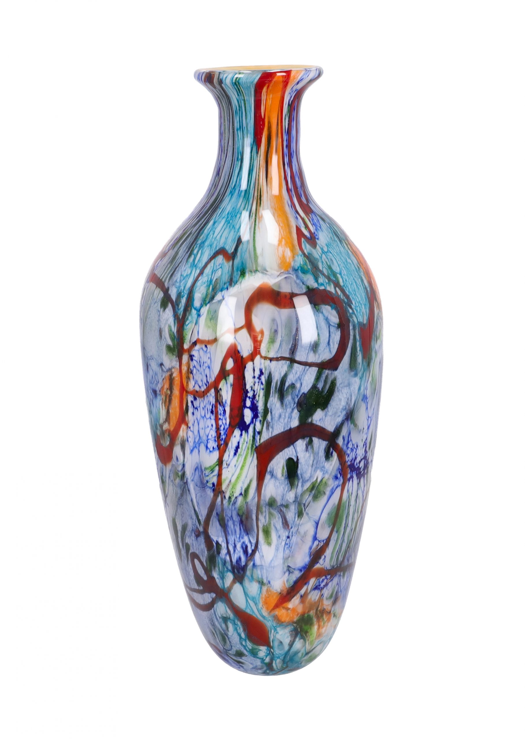 Vaso portafiori in vetro colorato con profilo smerlato, Murano, h. cm.  25,5., Colasanti Casa d'Aste